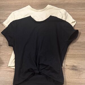 Elegant Black and Cream Knot Front Women's Tops